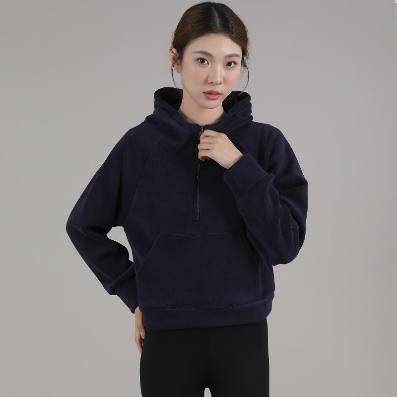 Fleece-Lined Half-Zip Hoodie for Women