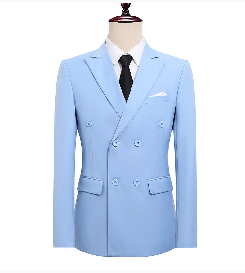 Double-Breasted Slim Fit Mens Suit Jacket and Trousers Set