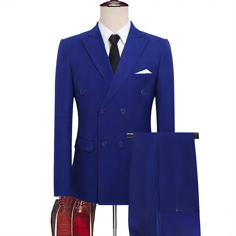 Double-Breasted Slim Fit Mens Suit Jacket and Trousers Set
