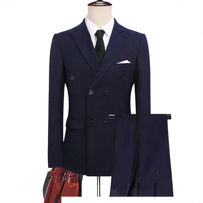 Double-Breasted Slim Fit Mens Suit Jacket and Trousers Set