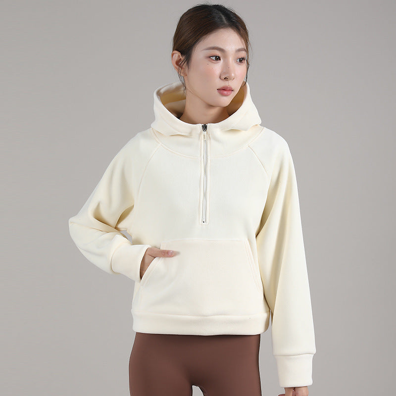 Fleece-Lined Half-Zip Hoodie for Women