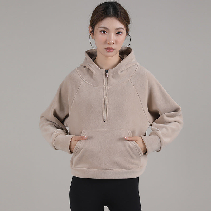 Fleece-Lined Half-Zip Hoodie for Women