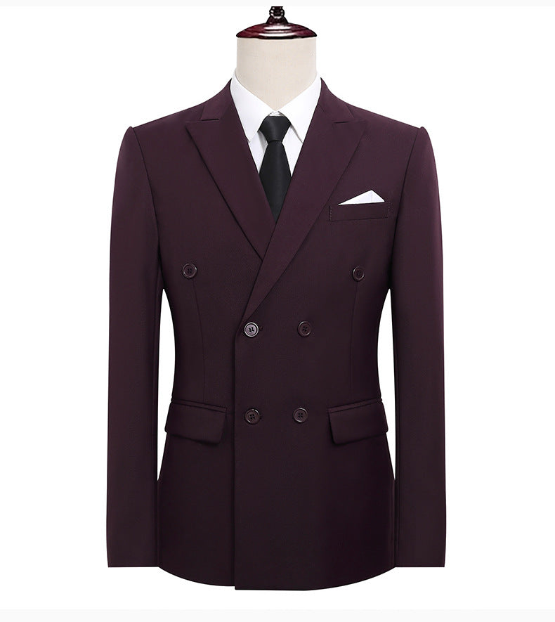 Double-Breasted Slim Fit Mens Suit Jacket and Trousers Set