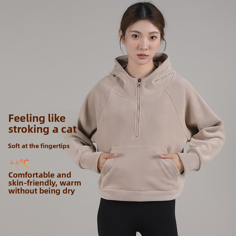 Fleece-Lined Half-Zip Hoodie for Women