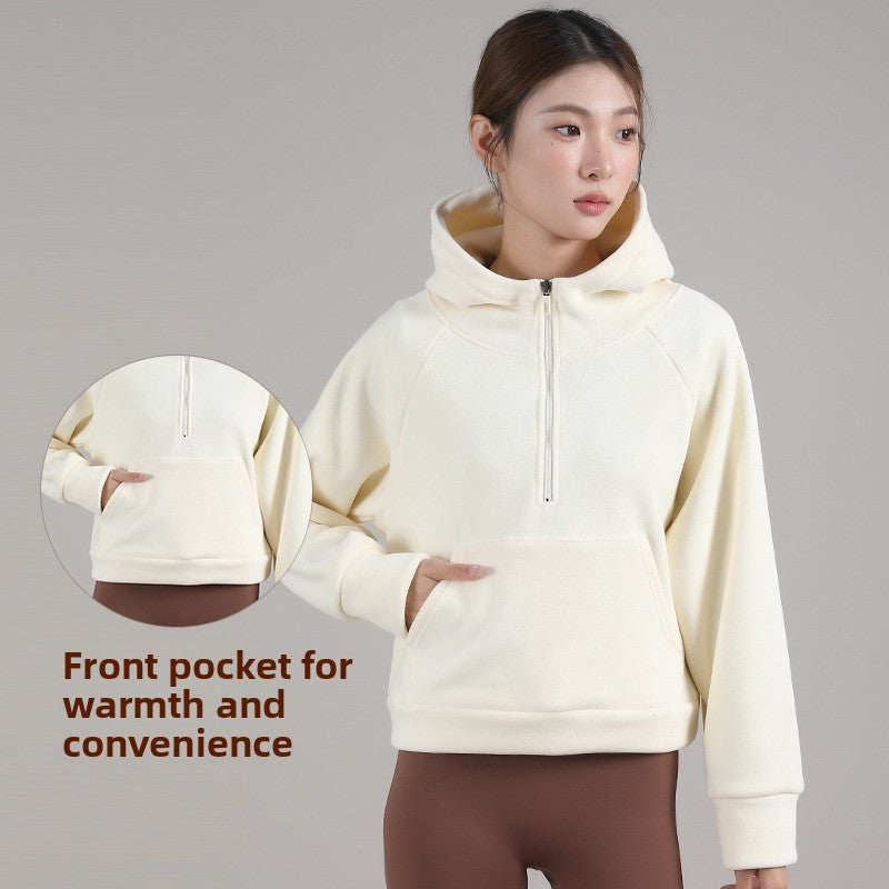 Fleece-Lined Half-Zip Hoodie for Women