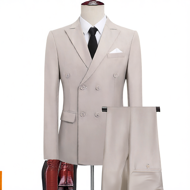 Double-Breasted Slim Fit Mens Suit Jacket and Trousers Set