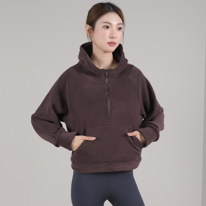 Fleece-Lined Half-Zip Hoodie for Women