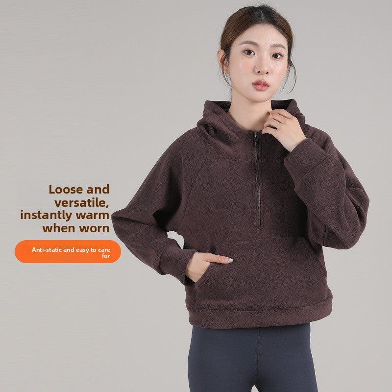 Fleece-Lined Half-Zip Hoodie for Women